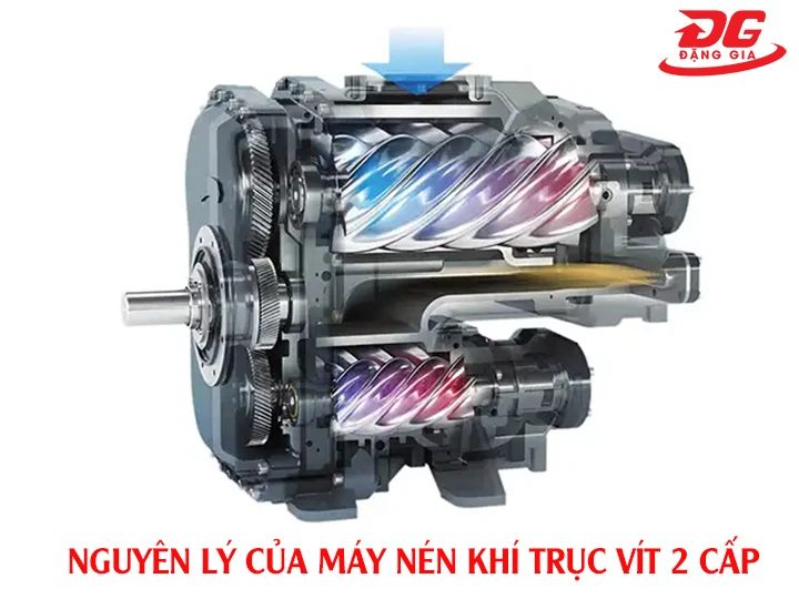Nguyên lý máy nén khí trục vít 2 cấp