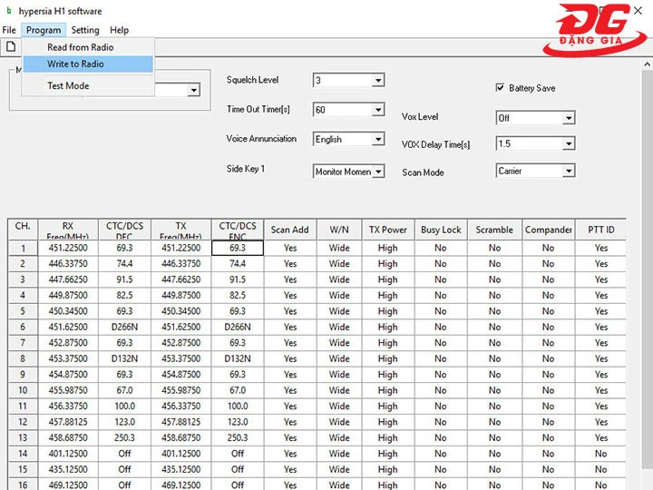 tải dữ liệu cho bộ đàm