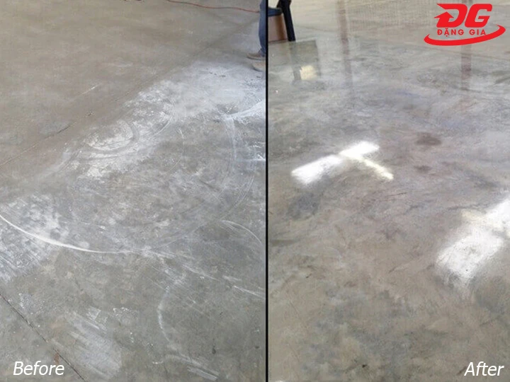 trước và sau khi thi công sàn bê tông mài nhám