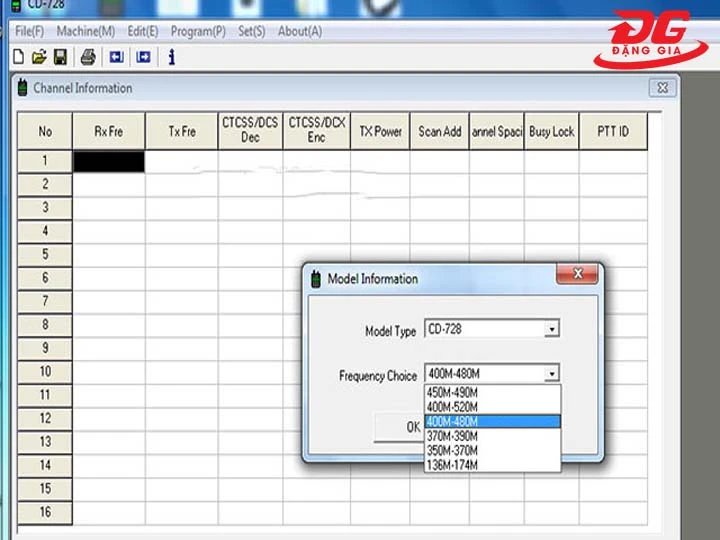 bước 5 cài tần số bộ đàm