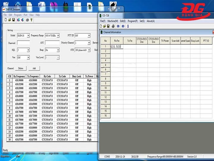 bước 8 cài tần số bộ đàm