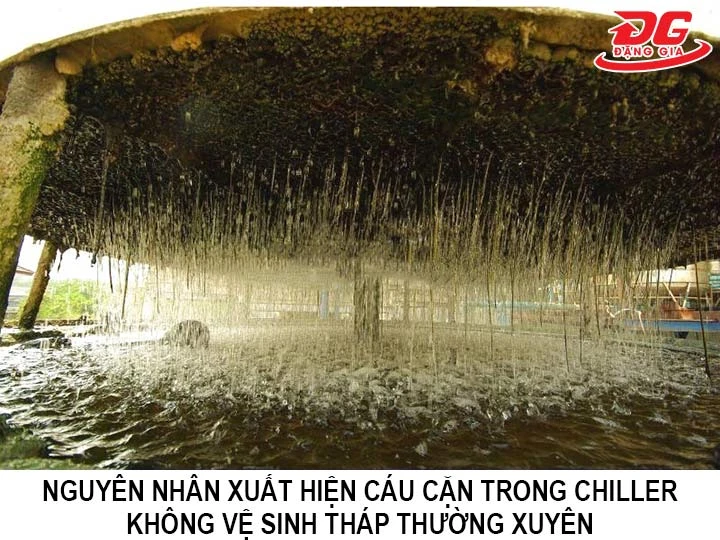 Cáu cặn trong tháp tản nhiệt do không vệ sinh tháp