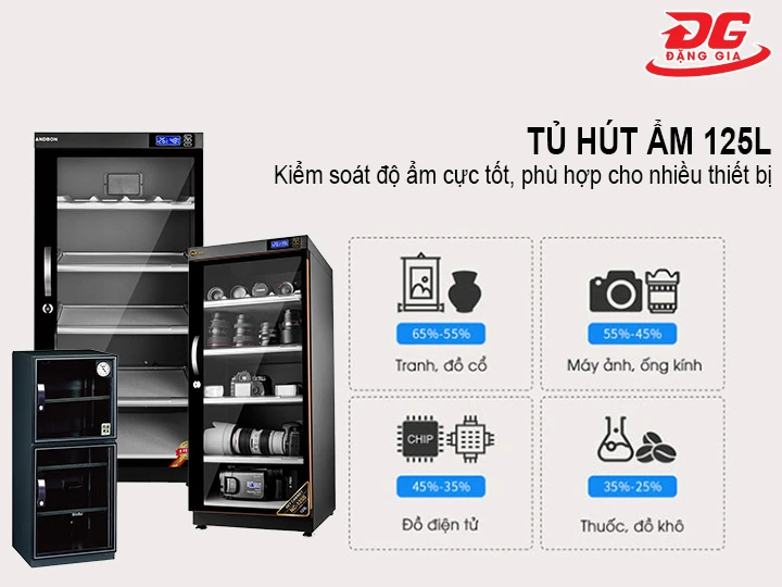 tủ chống ẩm 125L kiểm soát độ ẩm tốt