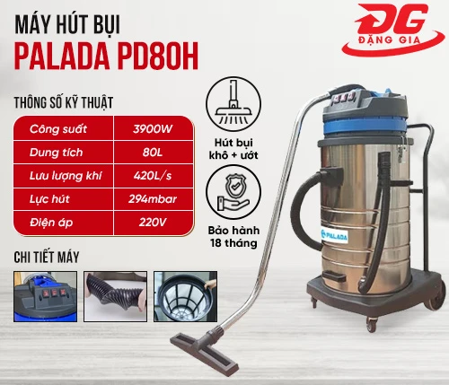 Máy hút bụi công nghiệp khô, ướt Palada PD80H 2