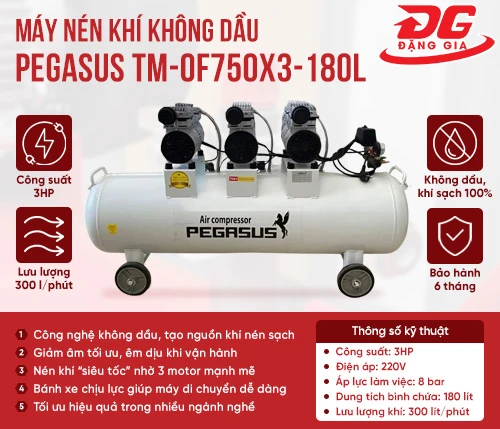 Máy nén khí không dầu, giảm âm Pegasus TM-OF750x3-180L 2