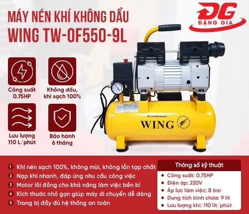 Máy nén khí không dầu giảm âm Wing TW-OF550-9L 2