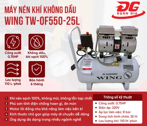 Máy nén khí không dầu giảm âm Wing TW-OF550-25L 2