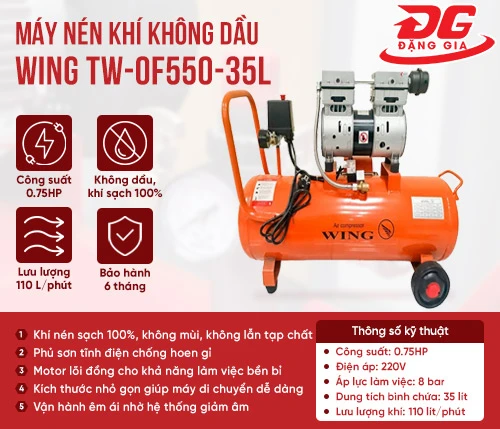 Máy nén khí không dầu giảm âm Wing TW-OF550-35L 2