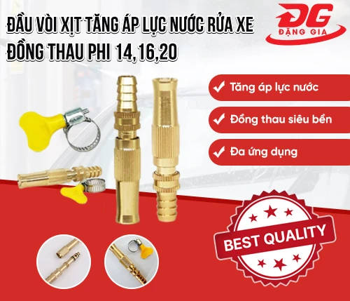 Đầu vòi xịt tăng áp lực nước rửa xe đồng thau phi 14,16,20 2