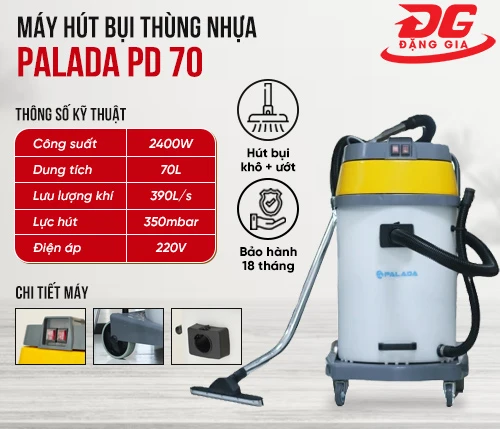 Máy hút bụi công nghiệp Palada PD 70 (thùng nhựa) 2