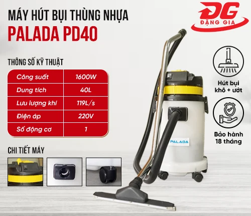 Máy hút bụi thùng nhựa Palada PD40 2