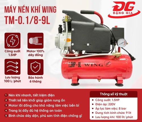 Máy nén khí đầu liền Wing TM-0.1/8-9L 2
