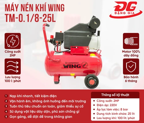 Máy nén khí đầu liền Wing TM-0.1/8-25L (2HP) 2