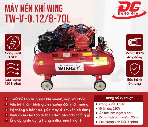 Máy nén khí dây đai Wing TW-V-0.12/8-70L 2