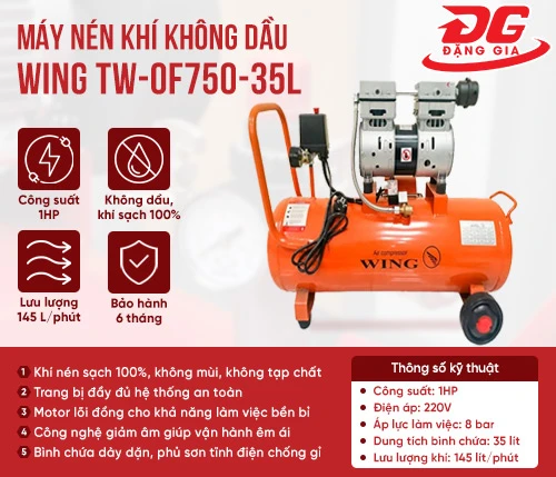 Máy nén khí không dầu giảm âm Wing TW-OF750-35L 2