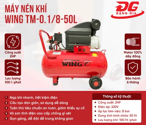 Máy nén khí đầu liền Wing TM-0.1/8-50L 2