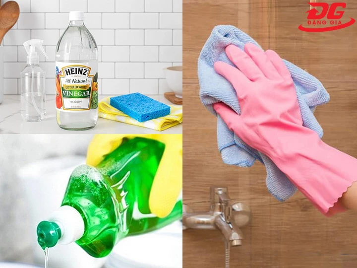 Cách làm sạch kính nhà tắm bằng giấm trắng + nước rửa chén