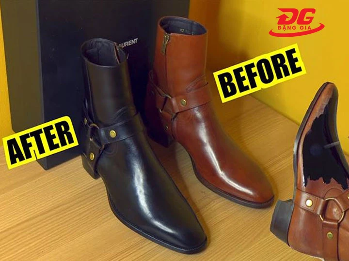 Lặp lại nhiều lớp để nhuộm giày da đen