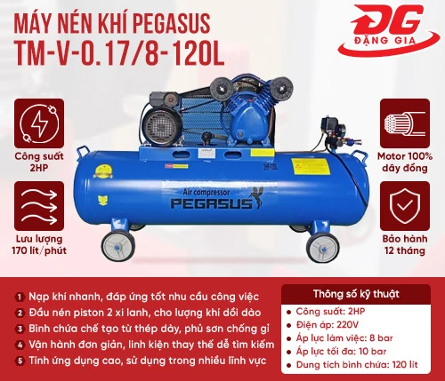 Máy nén khí dây đai Pegasus TM-V-0.17/8-120L 2