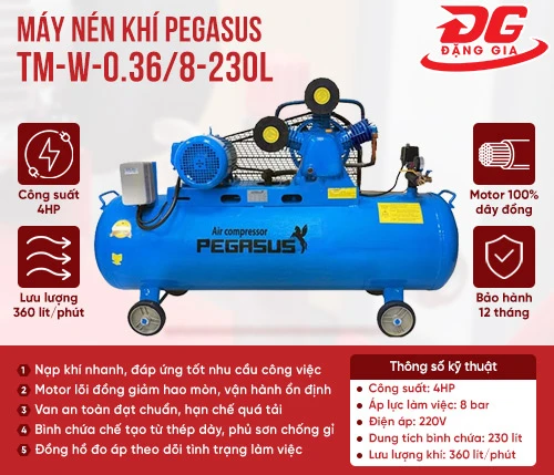 Máy nén khí dây đai Pegasus TM-W-0.36/8-230L 2