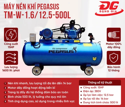Máy nén khí dây đai Pegasus TM-W-1.6/12.5-500L 2