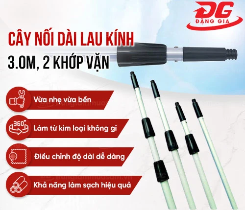 Cây nối dài lau kính 3.0m, 2 khớp vặn 2
