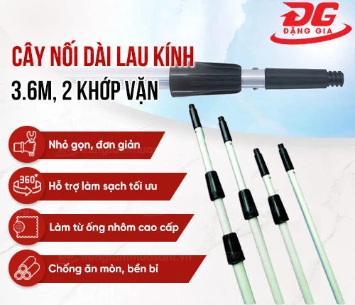 Cây nối dài lau kính 3.6m, 2 khớp vặn 2