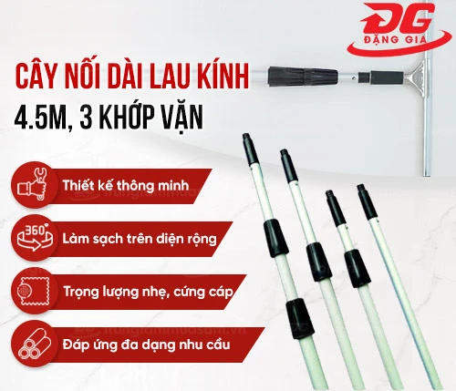 Cây nối dài lau kính 4.5m, 3 khớp vặn 2