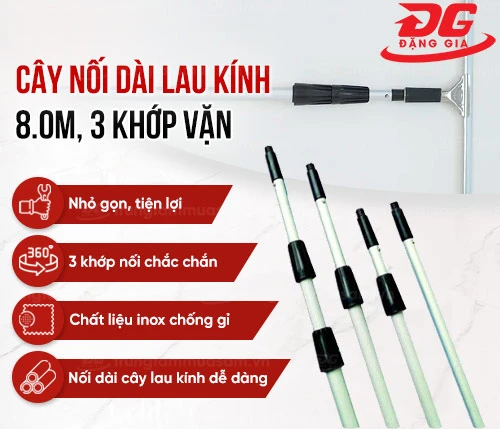 Cây nối dài lau kính 8.0m, 3 khớp vặn 2
