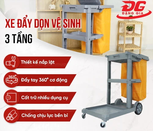 Xe đẩy dọn vệ sinh 3 tầng 2