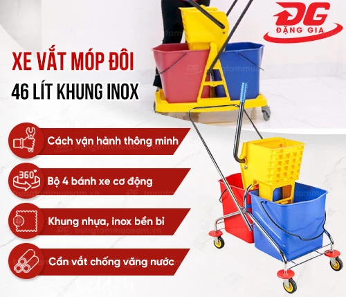 Xe vắt móp đôi 46 lít khung inox 2
