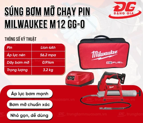 Súng bơm mỡ chạy pin Milwaukee M12 GG-0 2