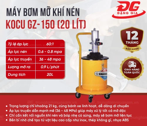 Máy bơm mỡ khí nén Kocu GZ-150 (20 lít) 2