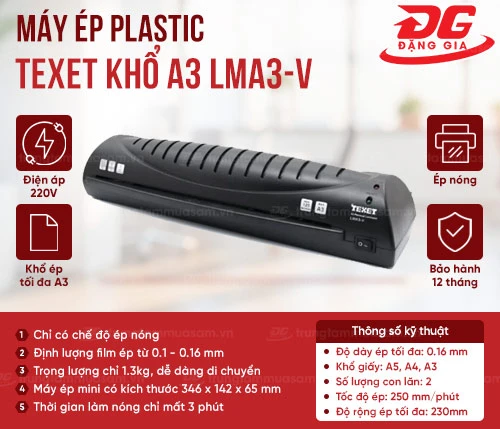 Máy ép plastic Texet khổ A3 LMA3-V 2