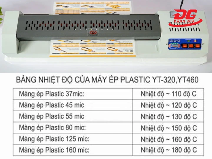 Nhiệt độ tiêu chuẩn cho từng loại màng trên máy YT 320