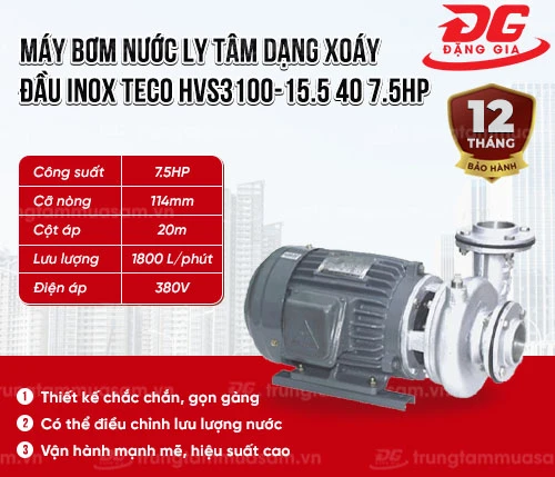 Máy bơm nước ly tâm dạng xoáy đầu inox TECO HVS3100-15.5 40 7.5HP 2