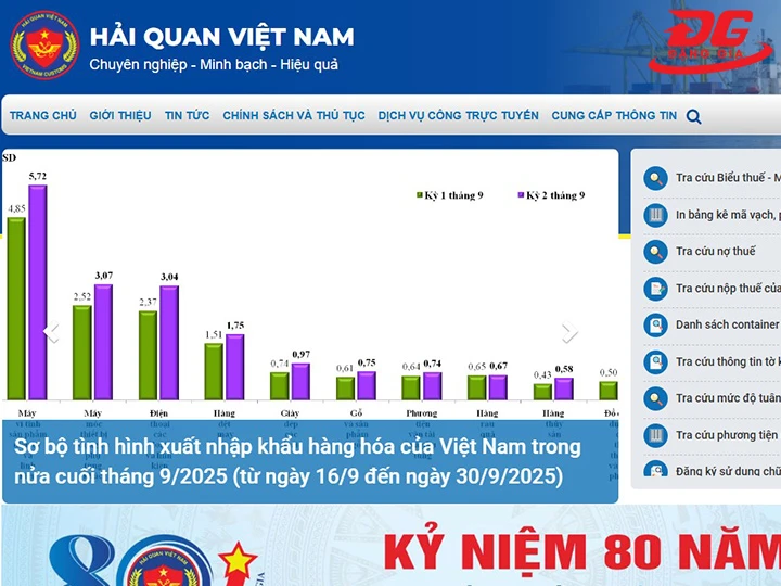 Website Tổng cục Hải quan