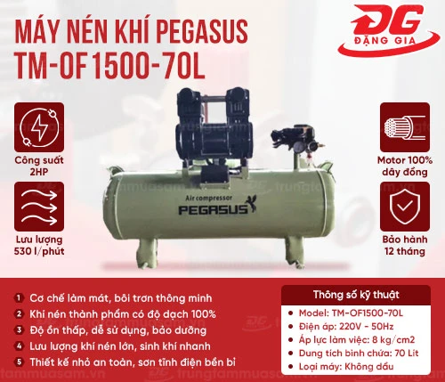 Máy nén khí mini không dầu Pegasus TM-OF1500-70L 2