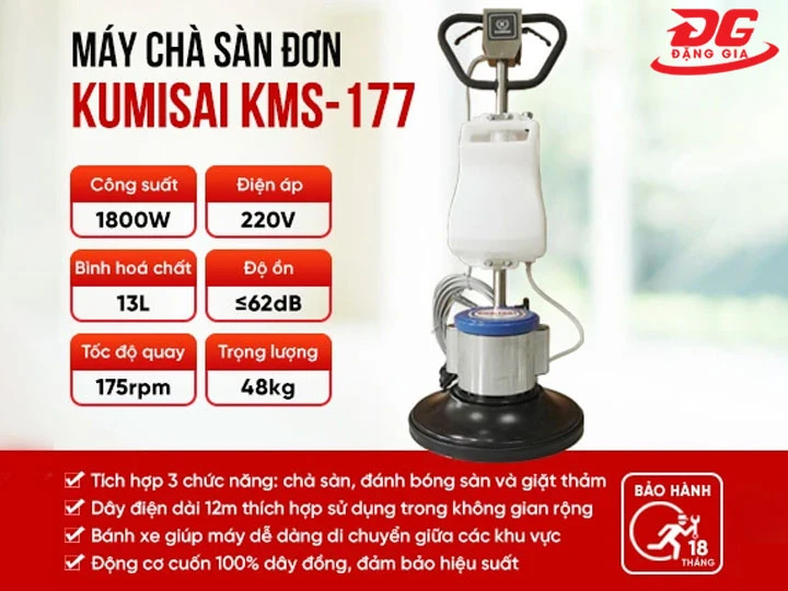 Máy chà sàn Kumisai KMS 177 vận hành mượt mà