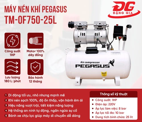 Máy nén khí mini giảm âm PEGASUS TM-OF750-25L 2