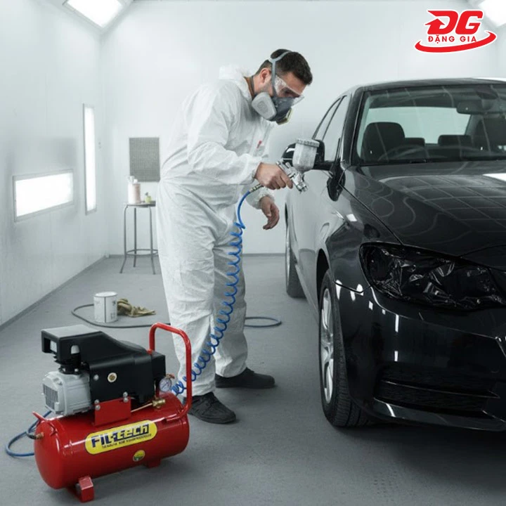 sử dụng máy nén khí Filtech phun sơn
