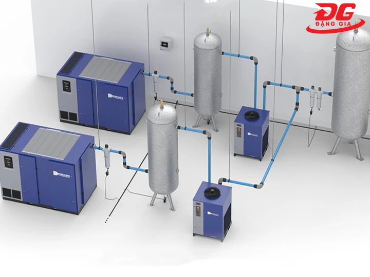 Bình chứa khí đặt giữa máy sấy khí và bộ lọc