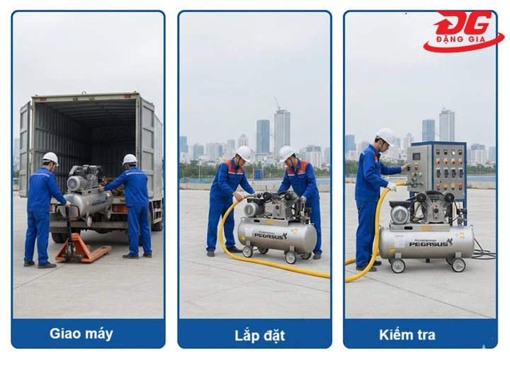 Giao - lắp đặt - chạy thử máy nén khí