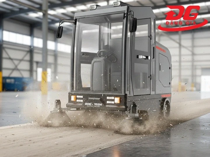 Chi tiết xe quét rác ngồi lái DQC - Tech 8F