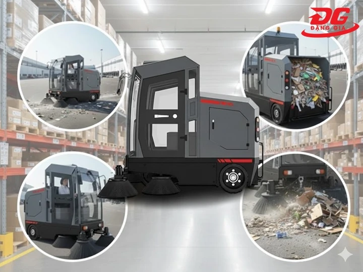 Xe quét rác ngồi lái DQC-Tech 11F làm việc hiệu quả