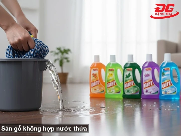 Khi lau sàn phải vắt sạch nước ở giẻ lau