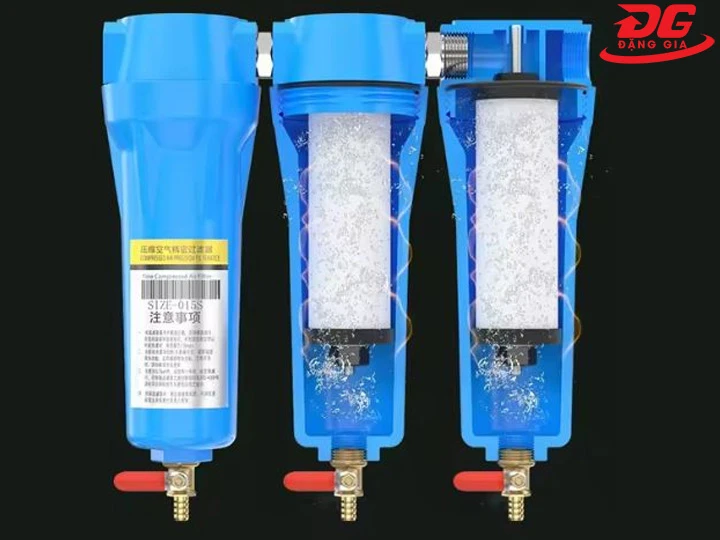 mặt cắt bộ lọc tách nước máy nén khí công nghiệp