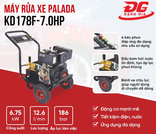 Máy phun rửa xe hơi cao áp Palada KD178F-7.0HP 2