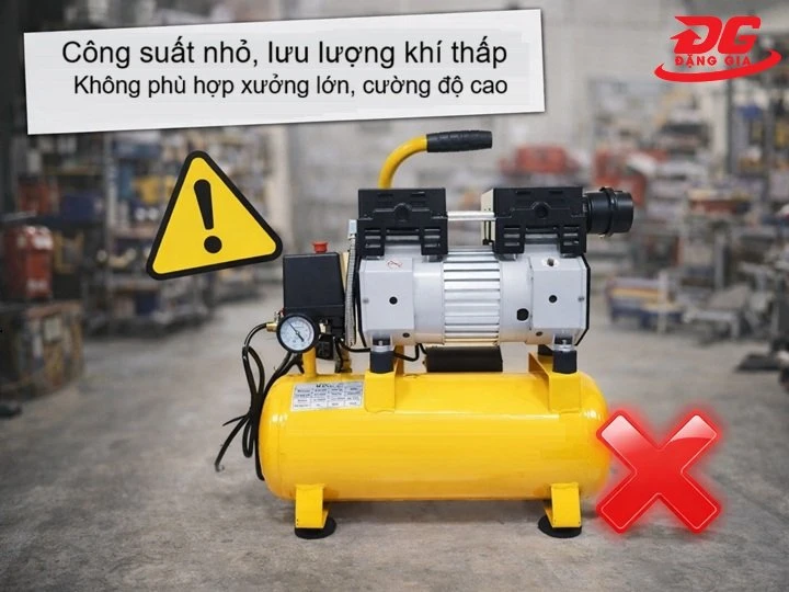 Công suất nhỏ, lưu lượng khí thấp không phù hợp làm việc cường độ cao