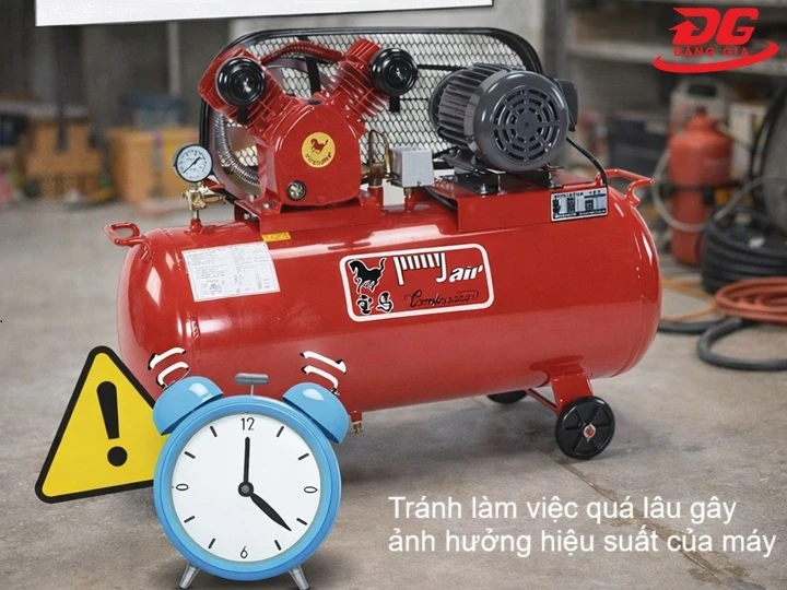 Tránh làm việc quá lâu gây ảnh hưởng hiệu suất của máy nén khí 0.5hp